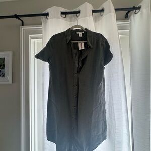 Dark Green Button-Up Shirt Dress